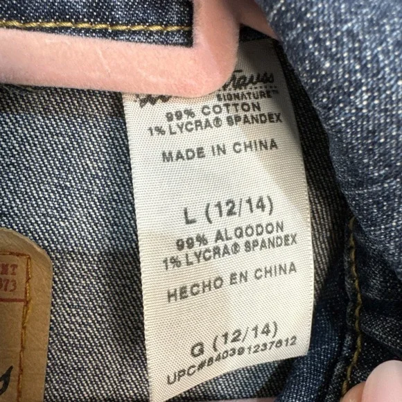 Levi Strauss Signature Denim Jacket Womens Y2K Cropped Trucker Sz Large 12/14 - Picture 3 of 16